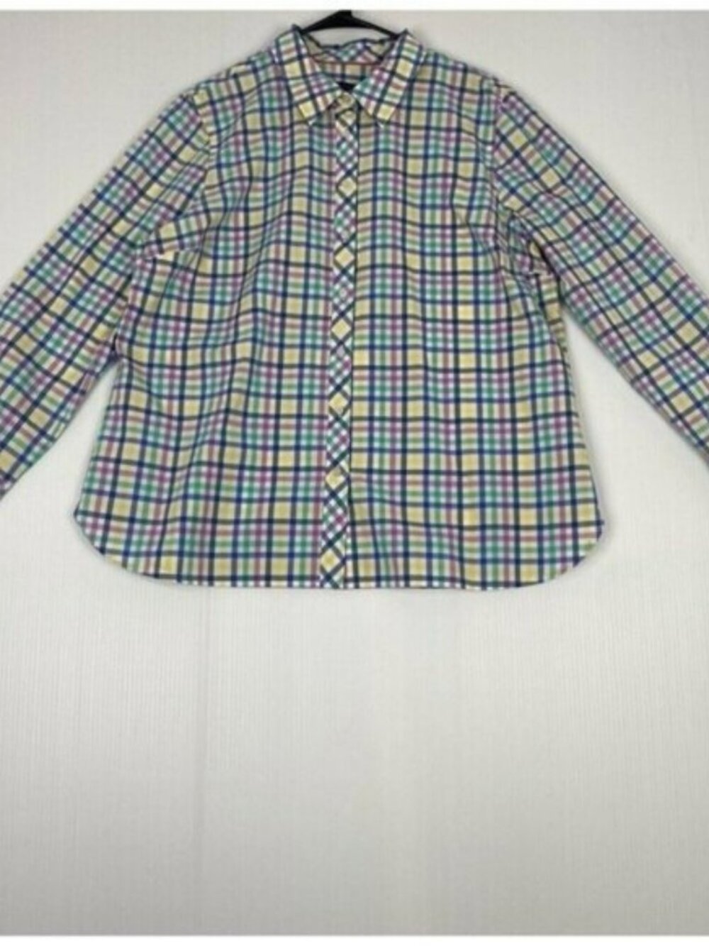 Talbots button down shirt Women's long sleeve pastel check top size XL Cotton